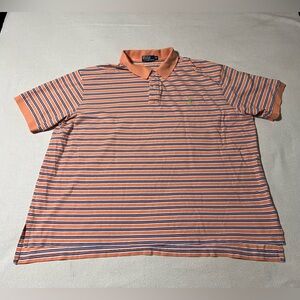 Polo Ralph Lauren Mens 4XB 4XL Big Orange Blue Striped Golf *Flaw Small Hole